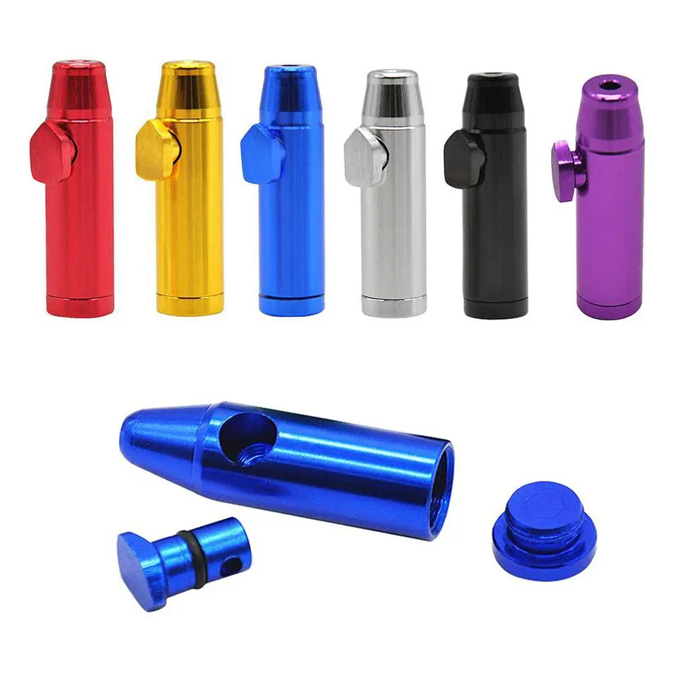 Bullet Rocket Shape Snuff Snorter Pipe Aluminum Alloy metal Sniff Dispenser Nasal Tube Sniffer Tobacco Herb Straw Smoking Accessories LL