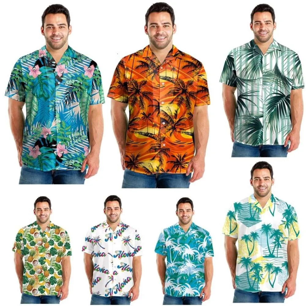 Abito da uomo estivo di design Camicia a maniche corte con stampa digitale Set da spiaggia con piante da mare hawaiane 8oc9