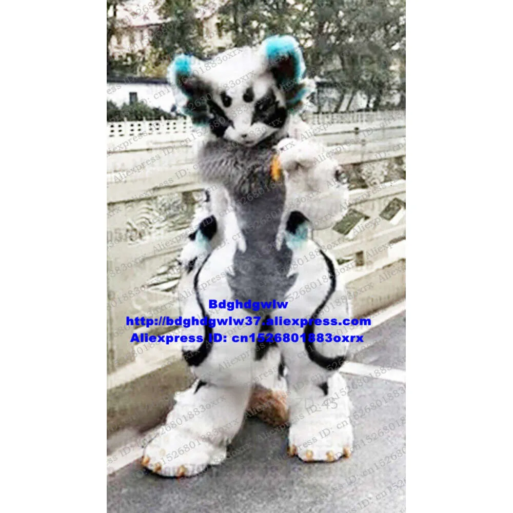 Maskot kostümler siyah beyaz uzun kürk tüylü kurt husky köpek tilki fursuit maskot kostümü yetişkin karikatür takım elbise restoran inn akşam partisi zx3005