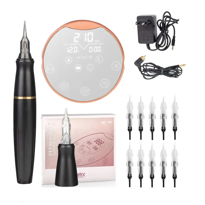 Professionell komplett tatueringsmaskinpaket med 2 gränssnitt P90 Mikroblading Makeup Device Strömförsörjning för nybörjare leveranser 240304