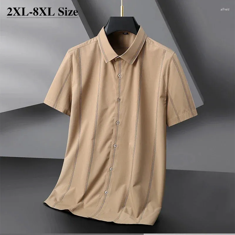 Men's Casual Shirts Stripe Shirt Summer Thin Fashion Business Short Sleeve Loose Simple Male Tops Plus Size 5XL 6XL 7XL 8XL 10XL