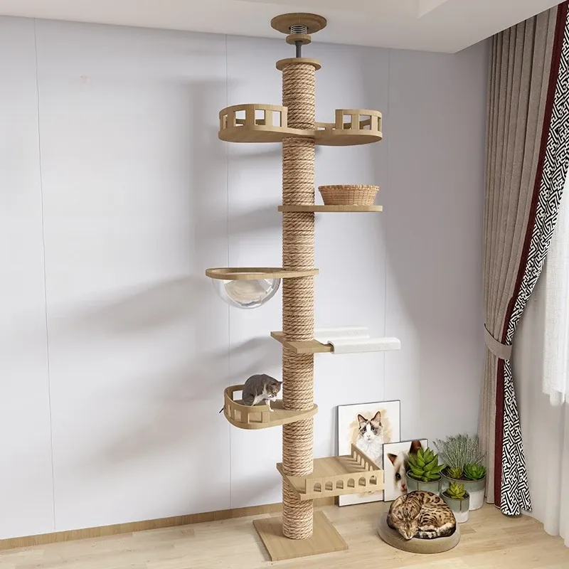 Scratchers Meubles multifonctions pour animaux de compagnie Arbre à chat en bois Maison Chaton Jouet d'escalade Chat Poteaux à gratter Tour de chat Lit hamac en flanelle douce