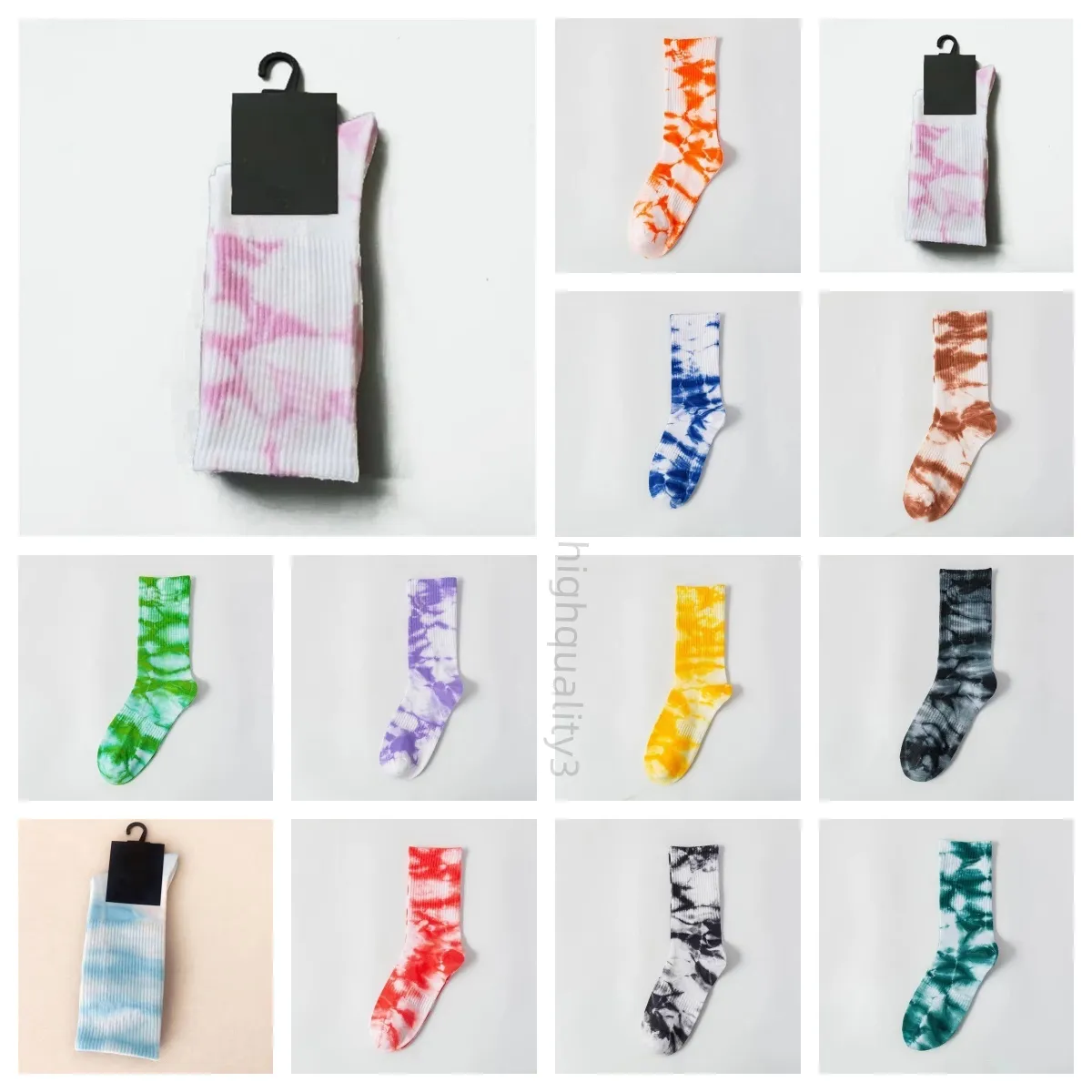 Calcetines para mujer para hombre Tie Dye Impresión Calle Impreso Algodón Hiphop Deporte Calcetín para hombres Mujeres Alto Otoño Invierno12