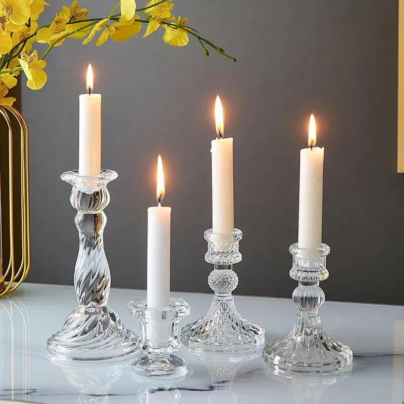 Enkel stil Candlestick Home Decorative Candle Holder Romantic Wedding Centerpieces For Tables Glass Containers Candles 240301