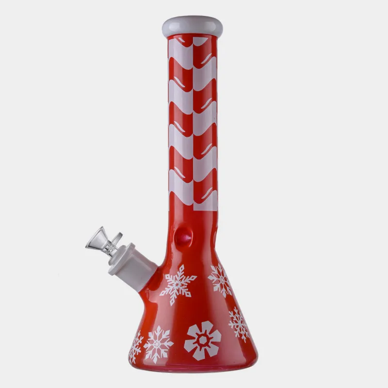 Christmas Style Big Glass Bong Straight Tube with Ice Pinch Thick Glass Water Pipe Beaker Bong 18.8 Female Joint WP21102