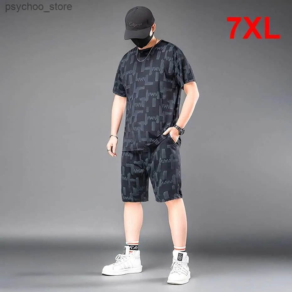 Męskie dresy męskie męskie set chłodny zestaw plus size 7xl elastyczny zestaw torów męskie letnie koszulki masy misy swobodny zestaw duży rozmiar 7xl Q240314