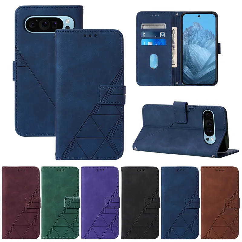 Leather Wallet Cases For Google Pixel 9 Pro Redmi A3 Note 13 4G 5G 13 Plus POCO X6 Pro K70E ID Card Slot Skin Feel Print Hand Feeling Business Lines Holder Flip Cover Pouch