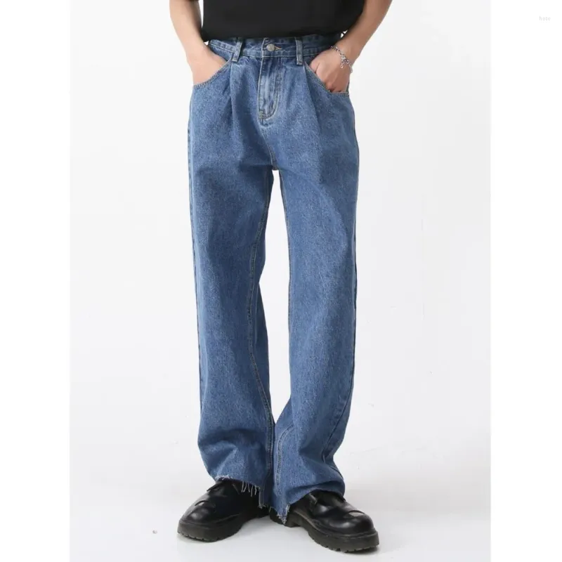 Men's Jeans 2024 Spring Korean Retro Casual Irregular Cuffs Vintage Cotton Fashion Personality Washing Zipper Loose