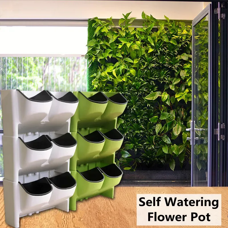 Pots Self Watering Flower Pot Stackable Vertical Planter Wall Hanging Durable For Garden Balcony Flowerpot Home Decor Accessories