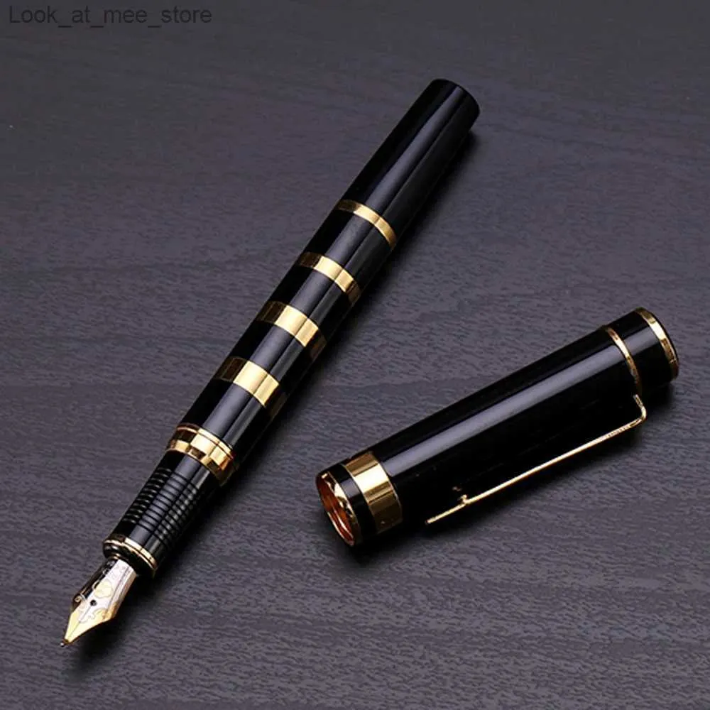 Fountain PenS Fountain Penns Metal Portable Trim Office Black Golden 0,5mm 1,0 mm Gift Fountain Pen Q240314