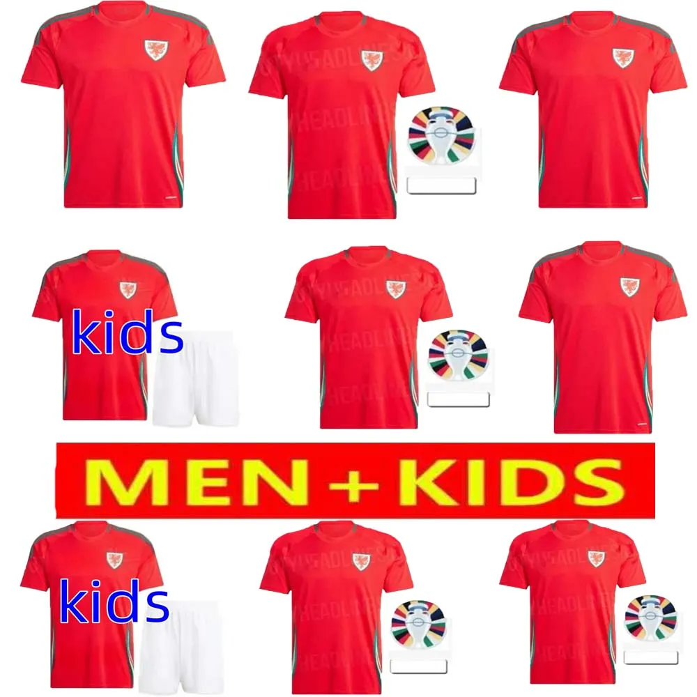 2024 25 Maillots de football du Pays de Galles BALE WILSON ALLEN RAMSEY Coupe de l'équipe nationale du monde Rodon Vokes Accueil Chemise de football à manches courtes Uniformes pour adultes Version des fans