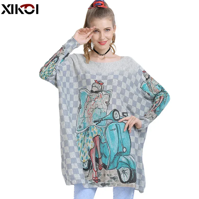 Bijoux Xikoi Pull surdimensionné en laine pour femmes hiver longues robes de Pull mode fille imprimer Pull décontracté pulls tricotés Pull Femme