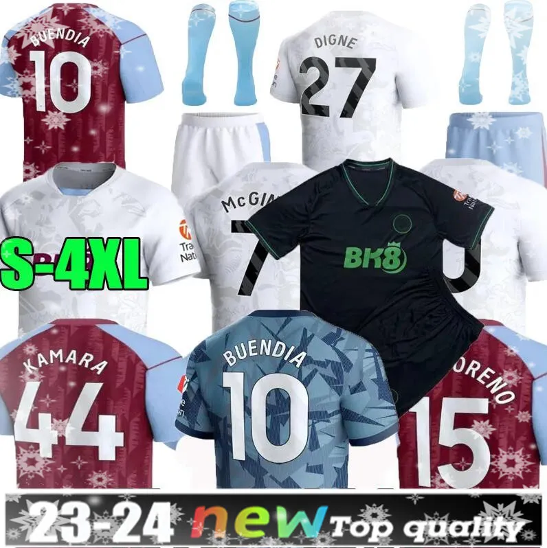 23 24 Futbol Formaları Çocuk Ana Sayfa 2023 2024 Aston Villas Futbol Gömlek Üçüncü Camisetas Mings McGinn Buendia Watkins Maillot Siyah Kaleci