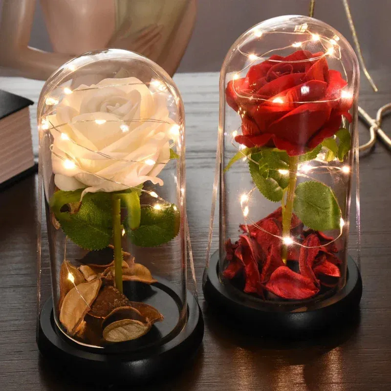 1PC Rose LED Eternal Flower Artificial Christmas Wedding Walentynki Dzień urodzin Direve Dekor Home Decor 240308