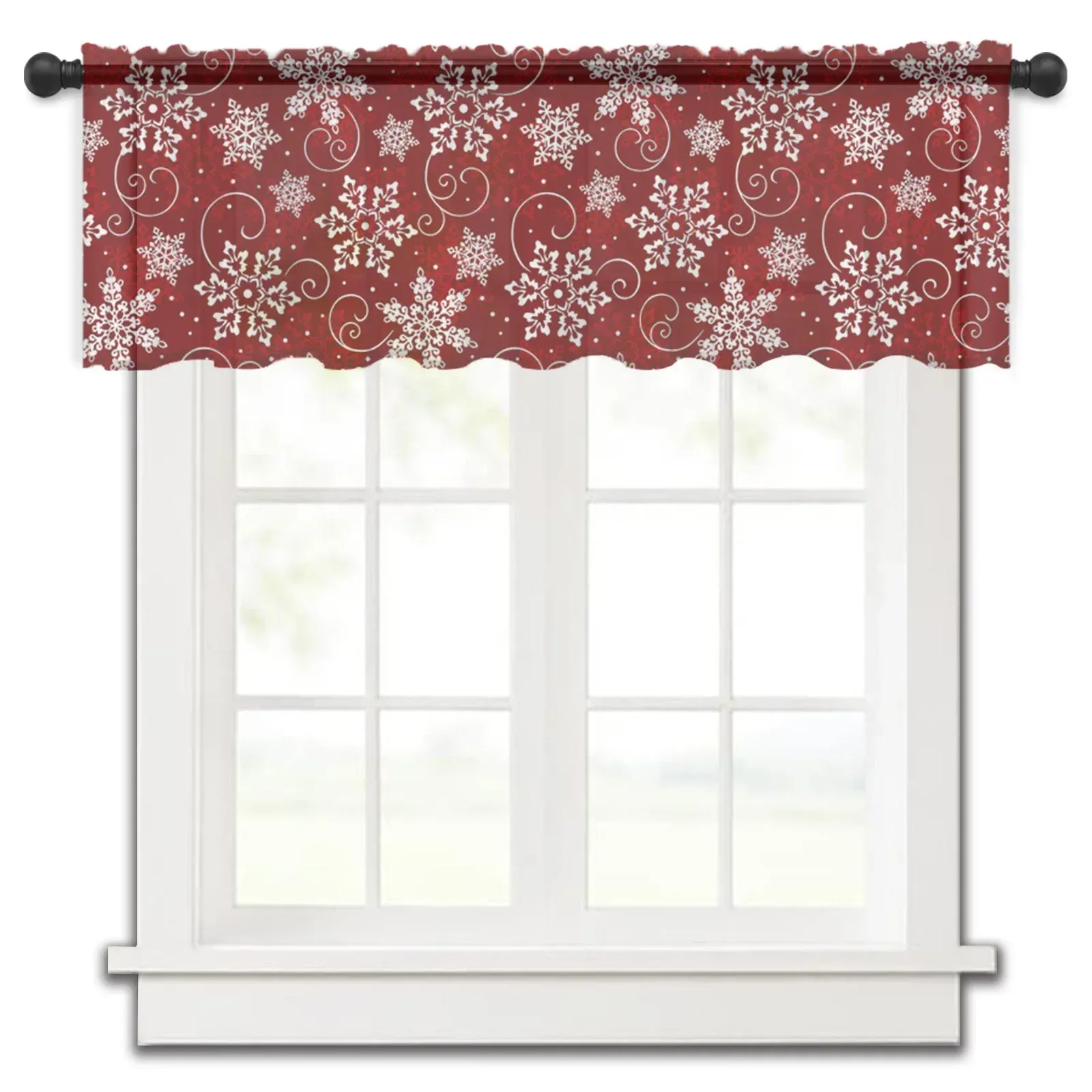 Rideaux Noël flocon de neige Texture rouge court Tulle fenêtre rideaux pure Voile rideau armoires de cuisine chambre décor à la maison petits rideaux