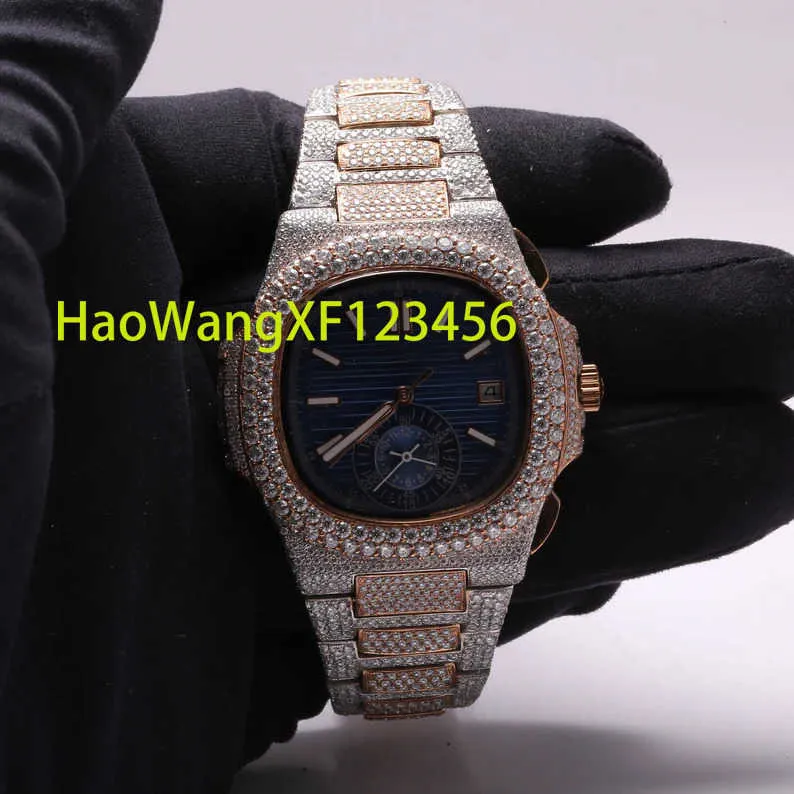 Iced Out Diamond Watch الفولاذ المقاوم للصدأ رجال الهيب هوب بوستدو لادوار