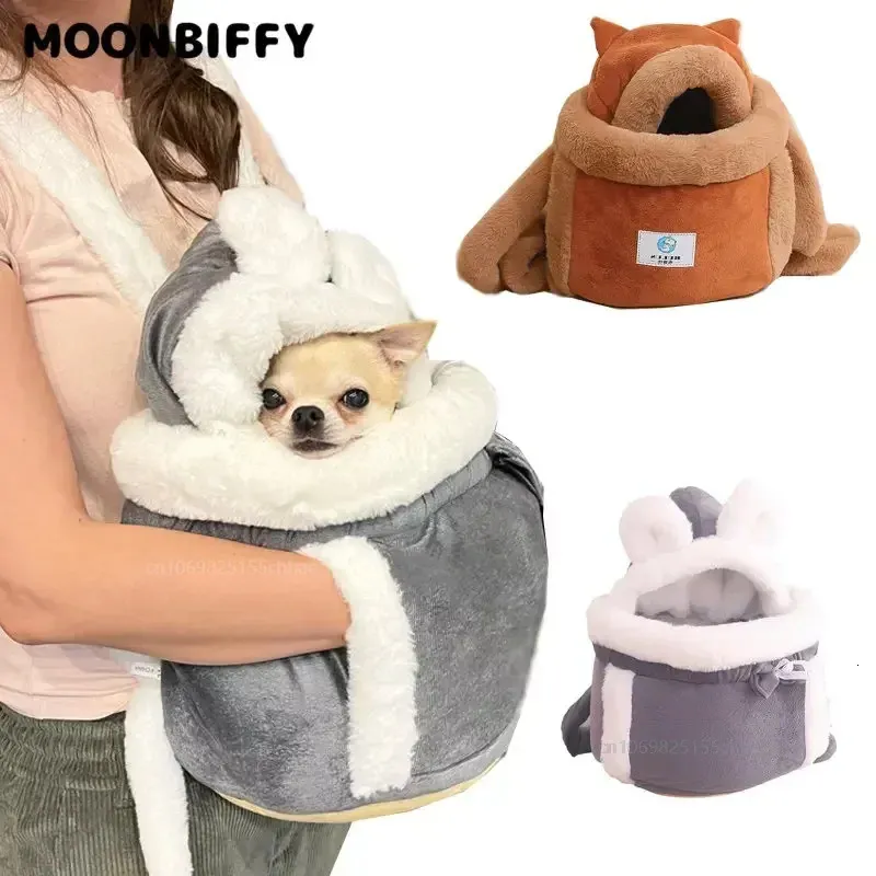 Pet Bag Small Cat Dogs Backpack Warm Soft Plush Carring Pets Cage Walking Outdoor Travel Kitten Hanging Chest Bag 240309