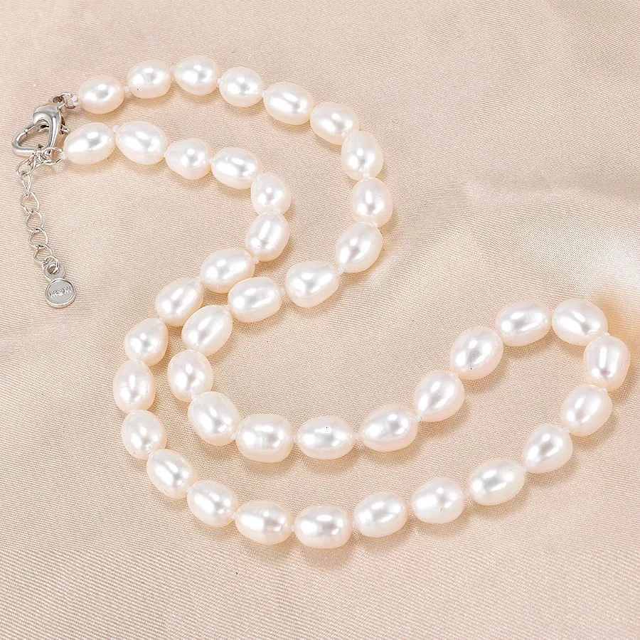 Hengsheng AAA 7-8mm naturligt sötvatten pärlhalsband kvinnliga smycken halsband 925 silver vitrosa lila riktiga pärlsmycken 240305