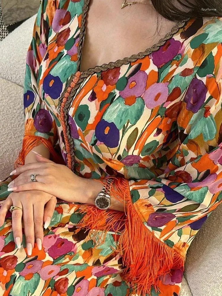 Ubranie etniczne Eid muzułmańska sukienka z frędzlami Abayas dla kobiet Diamond Jalabiya Maroko sukienki Dubai Abaya Kaftan Islam Vestidos Arab Long