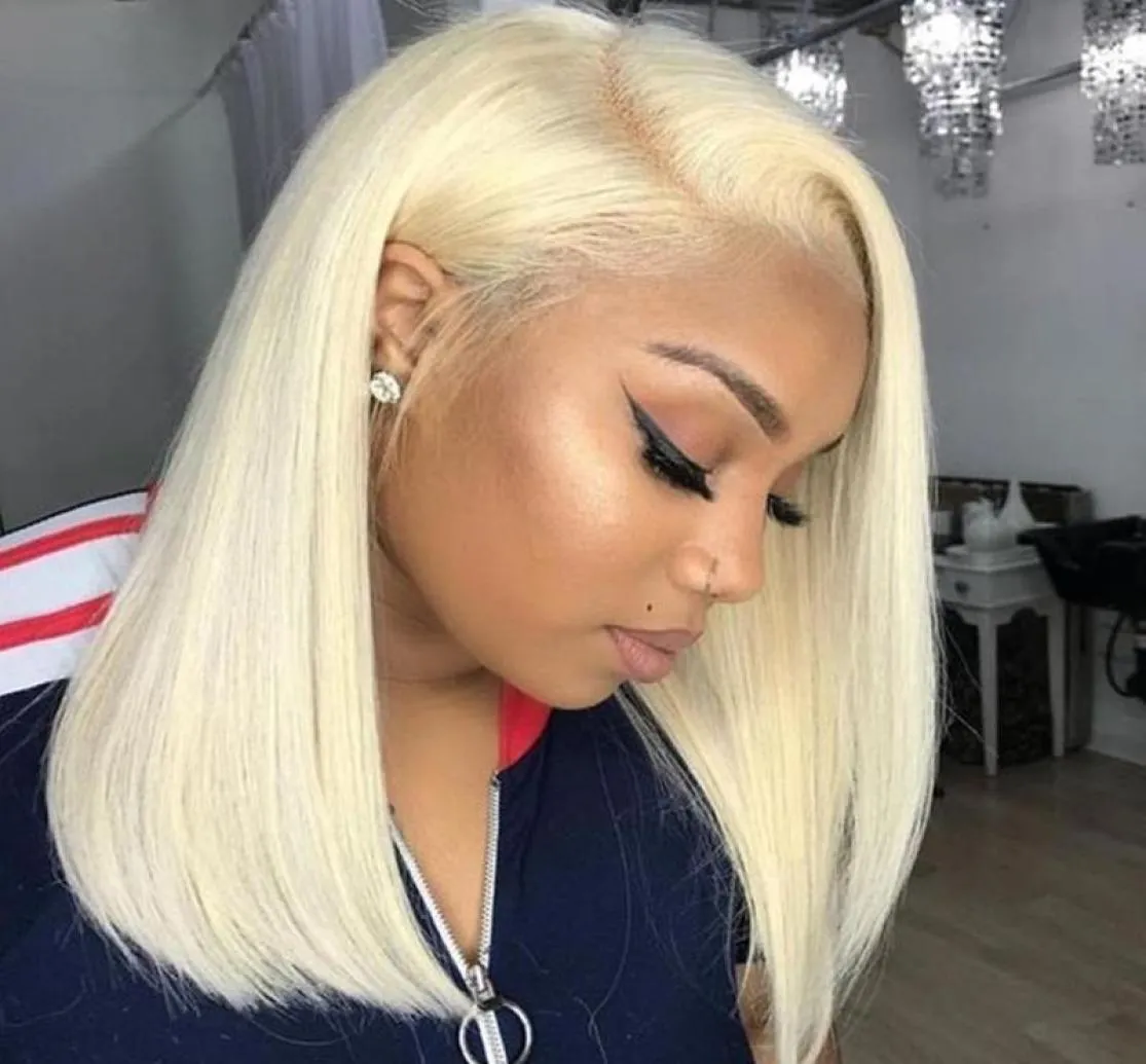 613 Blonde Full Lace Wig Cheveux Humains Droite Vierge Brésilienne Pré Plumée Sans Colle Coloré Miel Blonde 613 Lace Front Perruques Courtes1550383