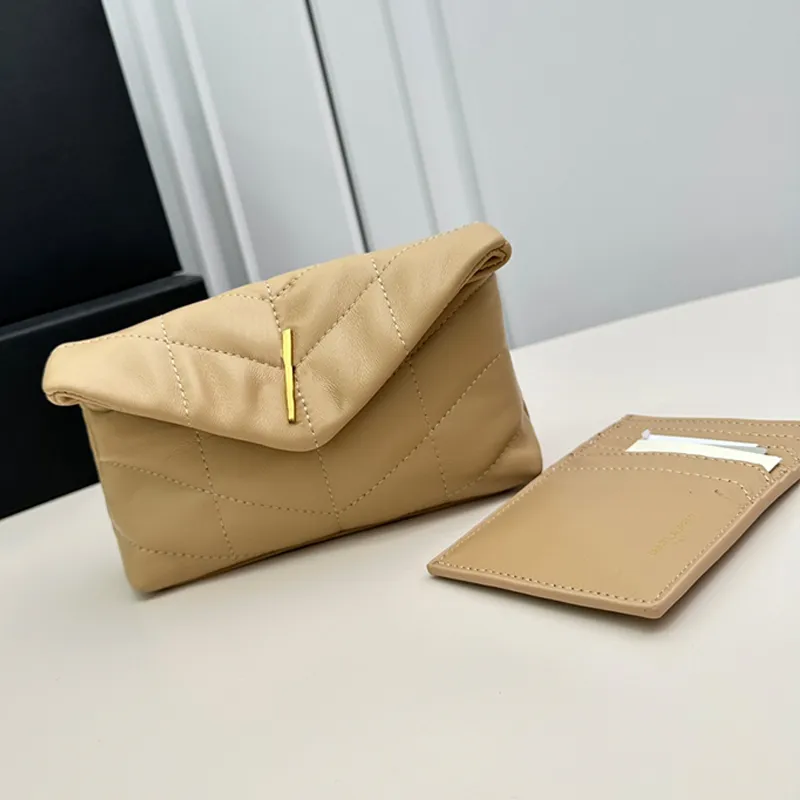 Sobre Puffer Bolsos Monedero Cuero genuino Tarjeta de crédito Cartera Botón magnético Hardware dorado Mujeres Solapa Carteras de moda Conjunto de dos piezas