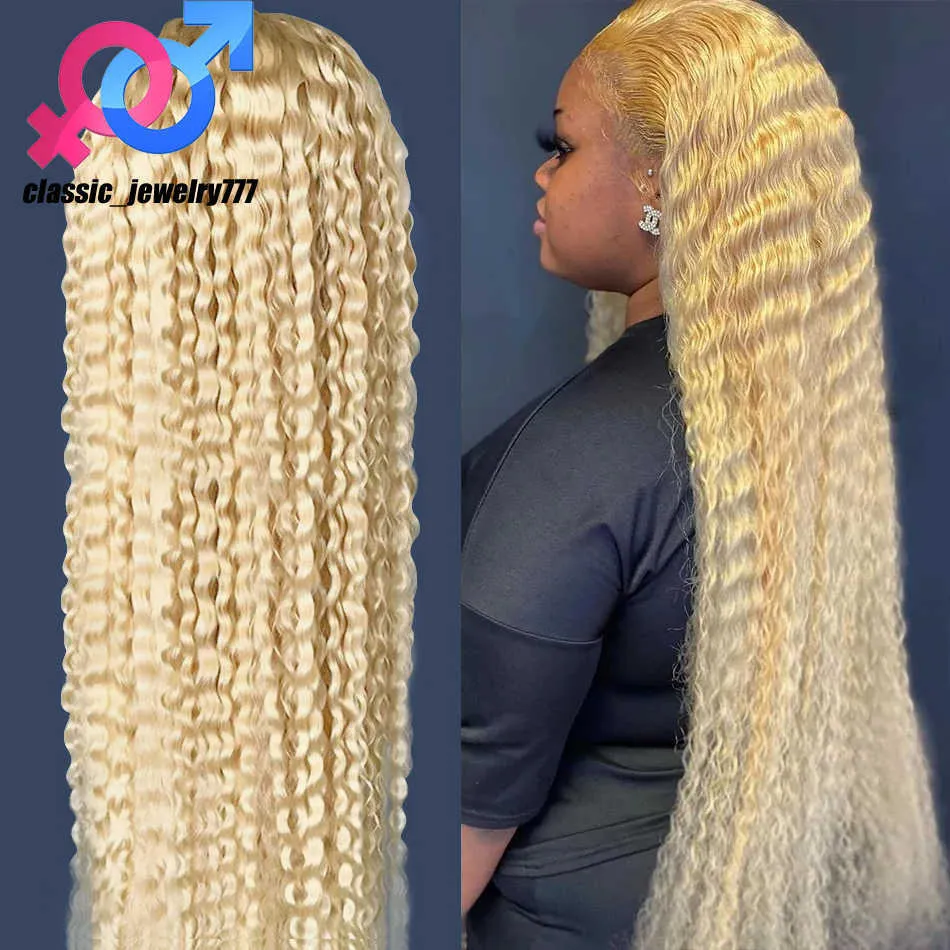 250% 40 Inch 613 Honingblonde Diepe Golf Braziliaanse Volledige 13x4 Kant Frontale Pruiken Transparante Synthetische Lace Front pruiken Preplucked