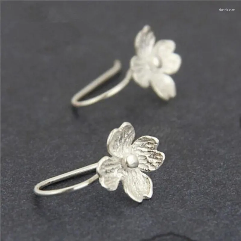 Stud Earrings 925 Sterling Silver Art Cute Fashion Flower Long High Quality Jewelry Women Girl Sterling-Silver-Jewelry