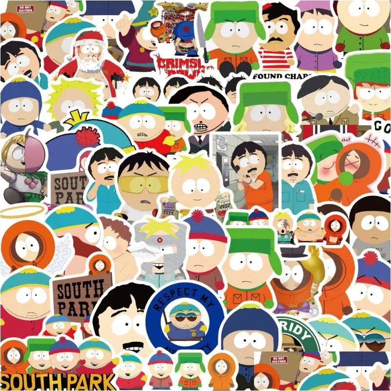 Adesivi per auto 50 pezzi South Park Cartoon Figure Iti Giocattolo per bambini Skateboard Telefono Laptop Lage Adesivo Decalcomanie Consegna goccia Automobili Motorc Otcnh