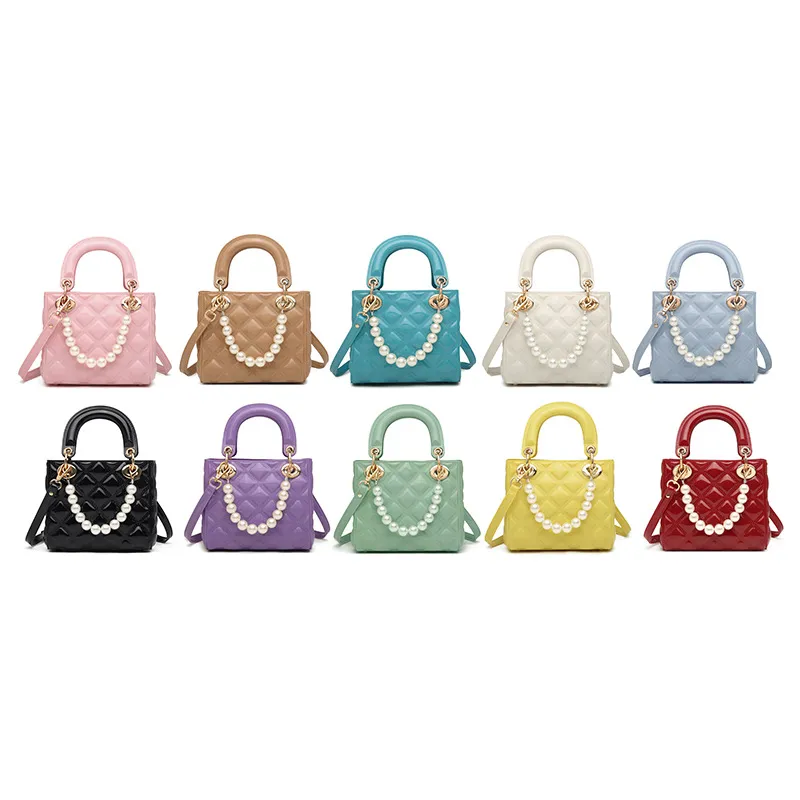 Neuankömmling PVC Umhängetasche Schulter Top Perlengriff Damenhandtaschen Gelee Damen Minitasche für Mädchen FMT-4405