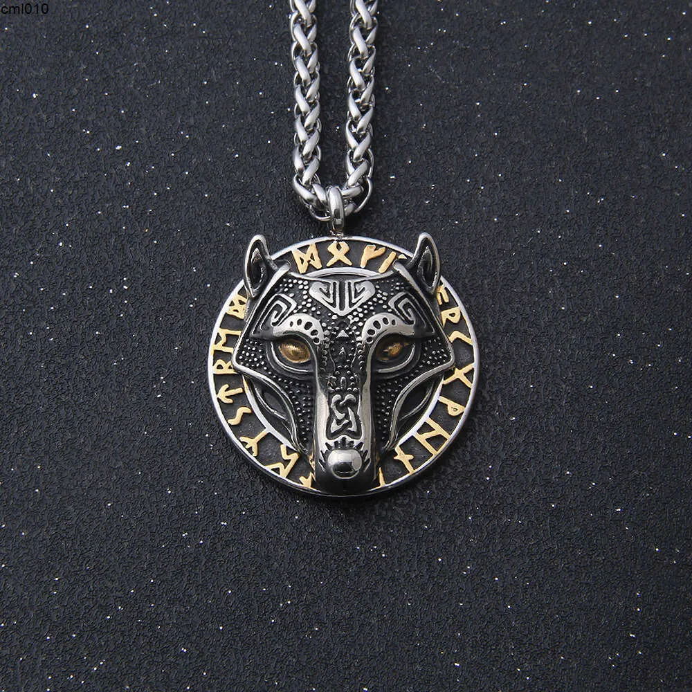 Nordic Viking Personalisierte Gold Wolf Kopf Edelstahl Anhänger Halskette für Herren Instagram Stil Hip Hop Mode Schmuck 4x9t