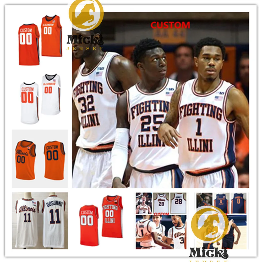 Matthew Mayer Coleman Hawkins Illinois Basketball Jersey 1 Sencire Harris 0 Terrence Shannon Jr. 25 Deon Thomas Custom Stitched Illini Jerseys 싸우는 일리노이