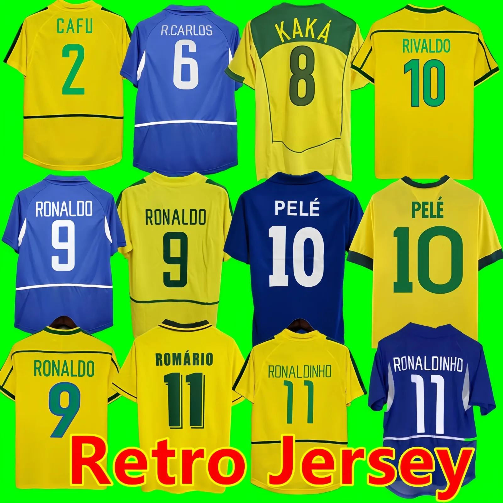 Retro Brasil Soccer Jerseys Vintage Jersey Romario Rivaldo Brazils Carlos Ronaldinho Camisa de Futebol 1998 2002 2024 Ronaldo Kaka 1957 70 78 91 93 94 97 2000 2006 Pele