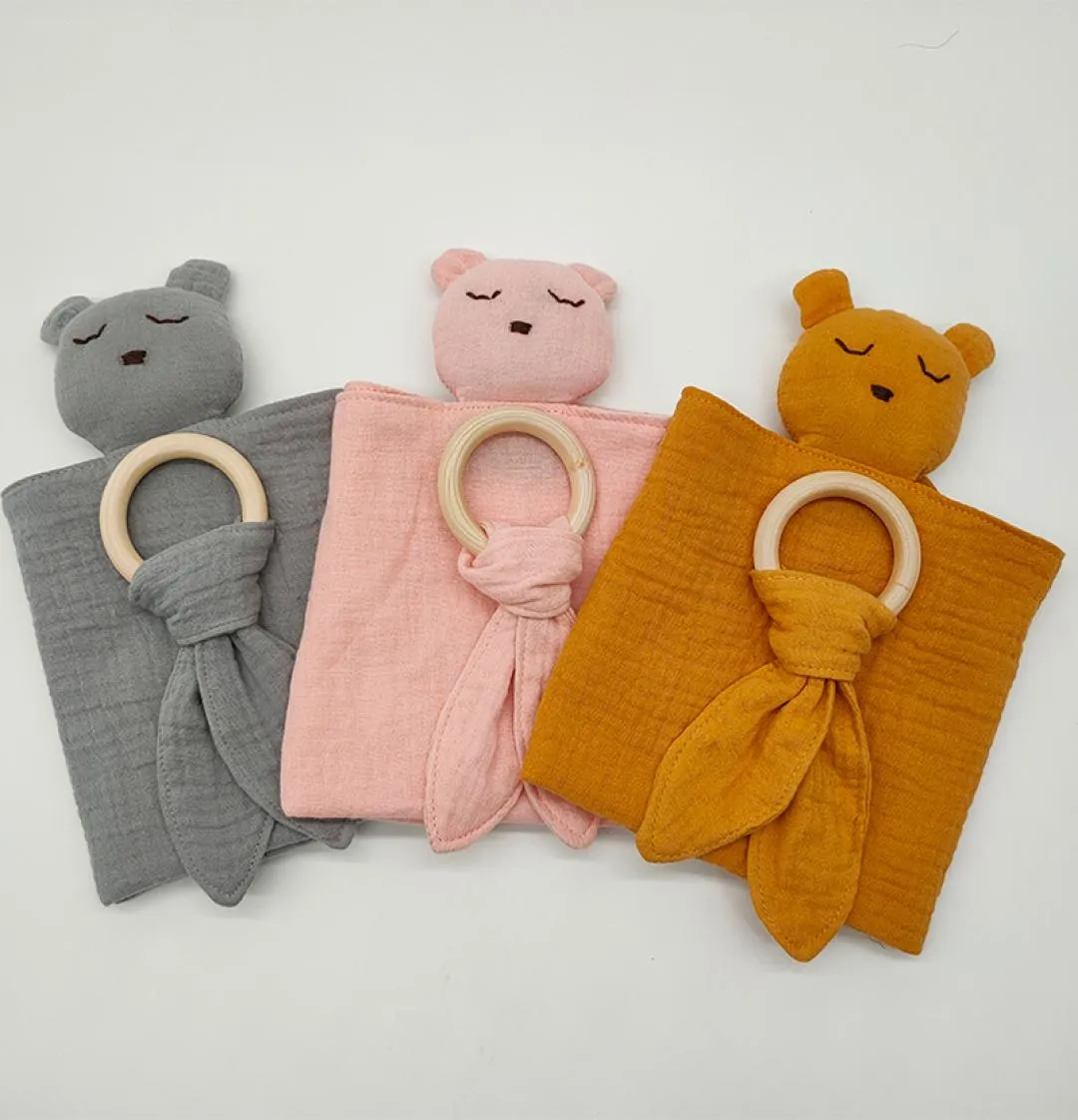 new ins organic Muslin Soft Blanket Animal Toy Baby Comforter Baby bear Plush Toy Rabbit Scarf Handkerchief Appease Towel 2103047599745
