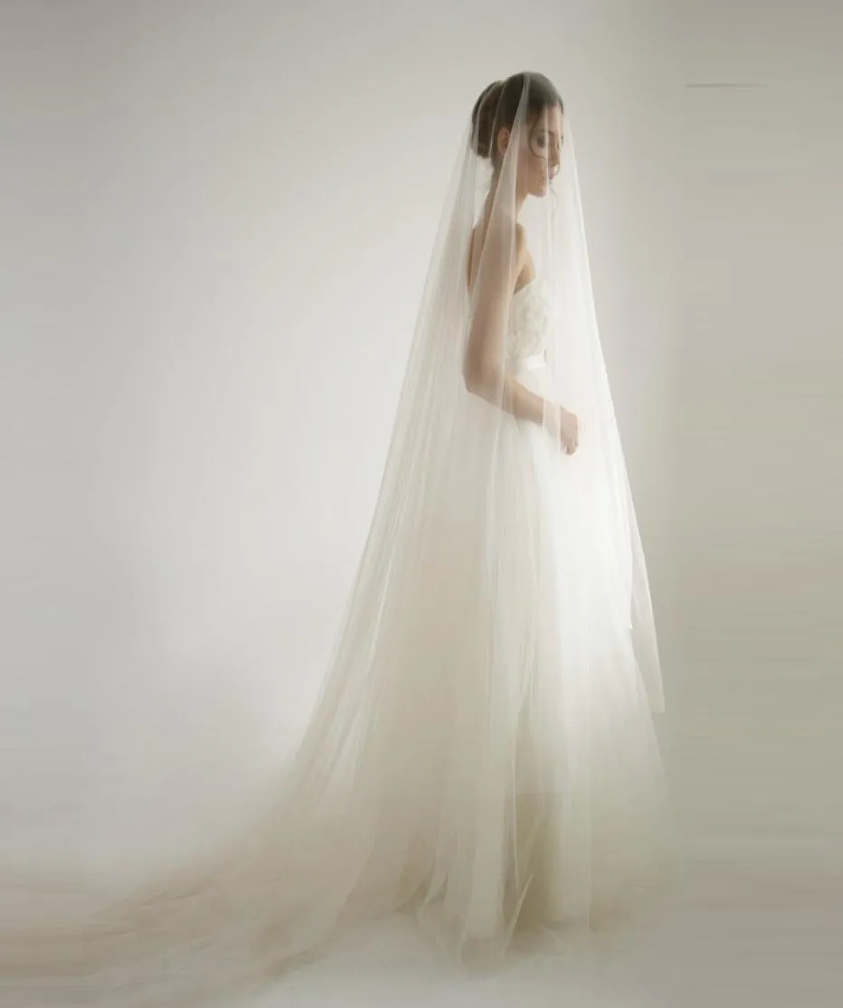 Simple 108039039274 cm Cathedral Wedding Veil With Knee Blusher 47039039 120 cm Soft Tulle Bridal Veils With Metal C8870963