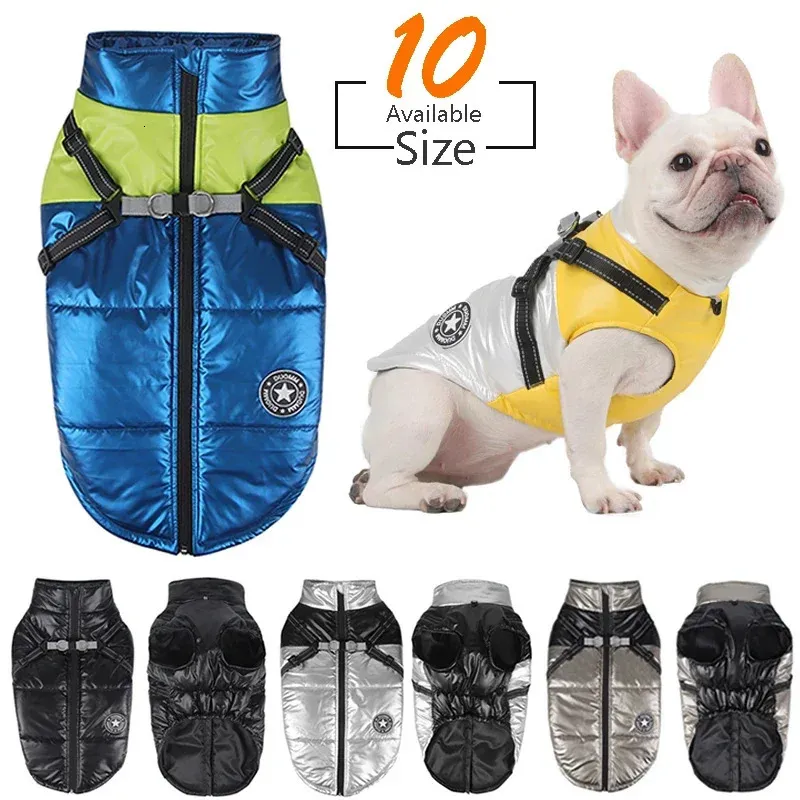 S-7XL veste pour chien de compagnie grand manteau de chien avec harnais vêtements de chien chauds d'hiver pour petits chiens de taille moyenne Costume de bouledogue français Yorkie 240301