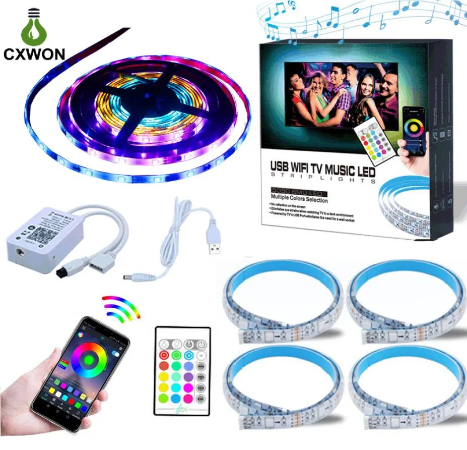 Светодиодная подсветка телевизора 5050 1M 2M DC5V RGB Светодиодная лента WIFI Музыкальный контроллер и USB-кабель5206918