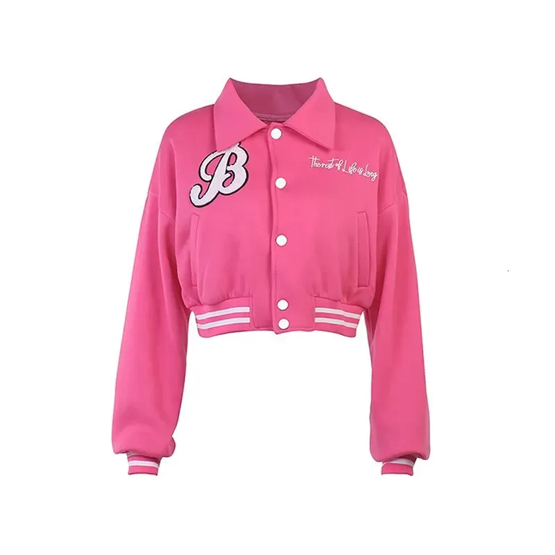 Womens Baseball Jacket Letter broderad långärmad lapel design snäpp stängning avslappnad 240313