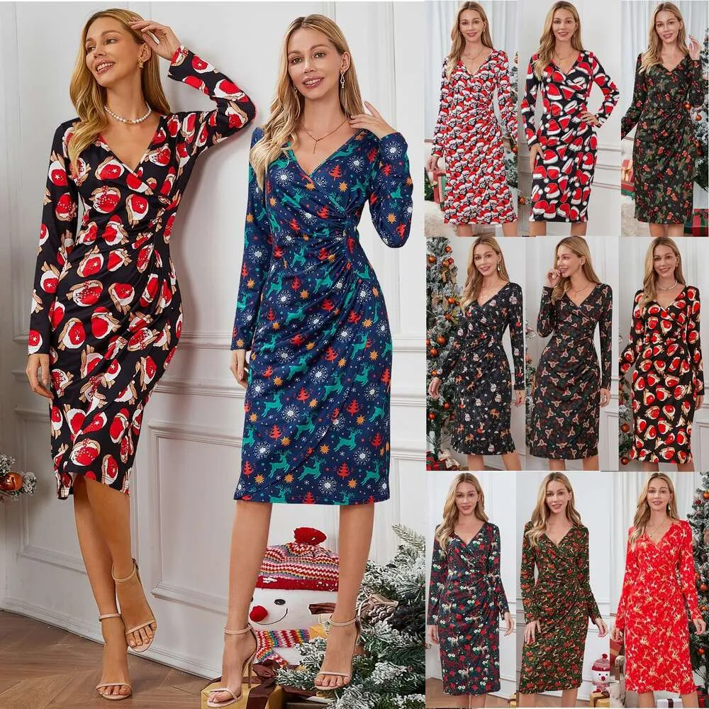 Christmas Print VNeck Dress Slimming Winter Style. Shop Now for — free download