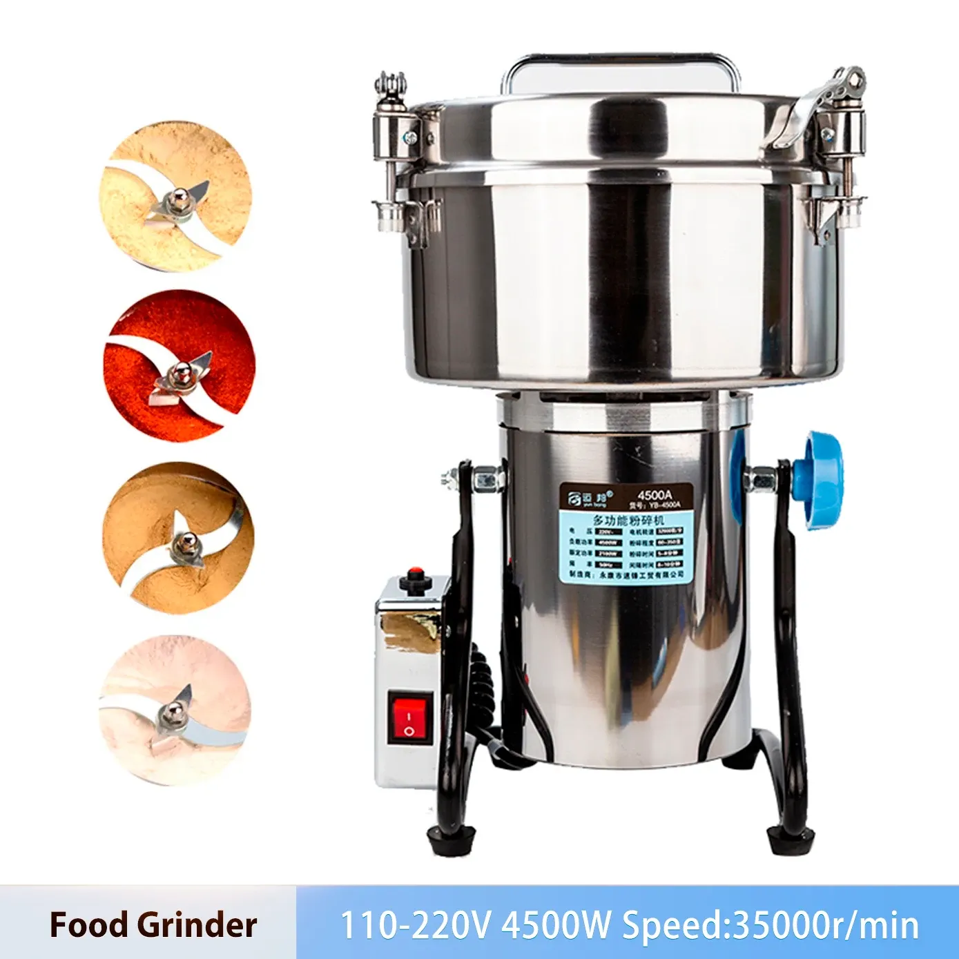 Outils 4500G Moulin à café Machine Grains Épices Herbes médicinales Broyeur de nourriture sèche Broyeur de poudre en acier inoxydable Broyeur à grande vitesse