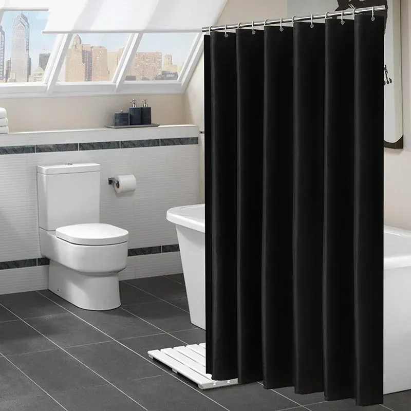 Cortinas modernas pretas, cortina de chuveiro à prova d'água, mofo, cobertura de banho, sólida, sólida, banheiro, banheira, com ganchos, decoração de casa