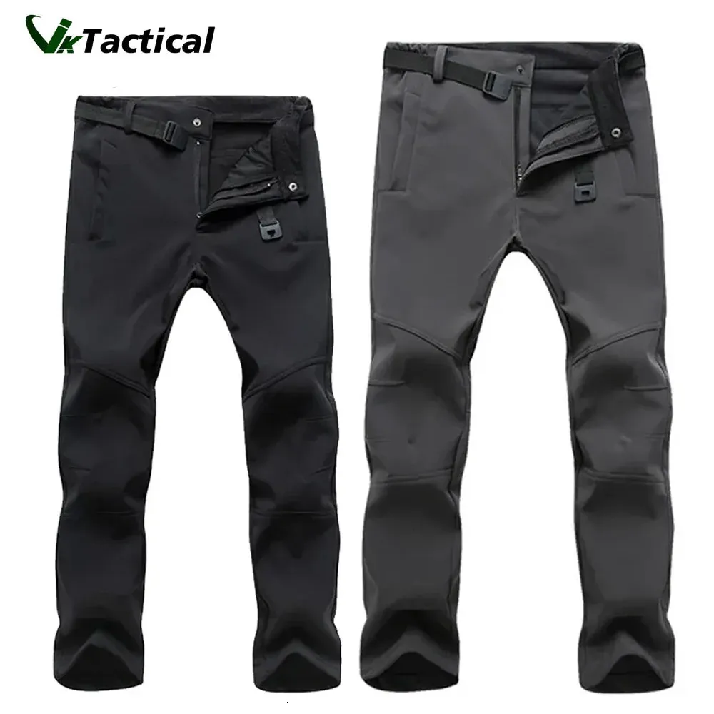 Winter Softshell Thermal Hiking Pants Tactical Pants Mens Fleece Cargo Pants Waterproof Warm Work Trousers 240228