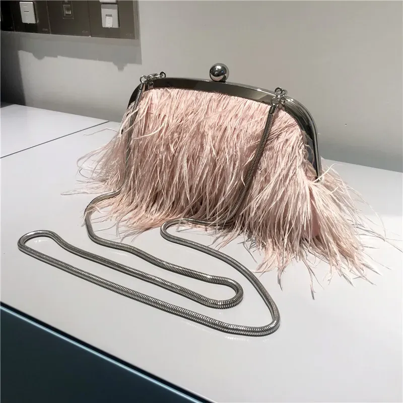 women shoulder bags sweet little tassel chain handbags exquisite luxury fire feather womens clutch bag dress solid color Mao Mao handbag 2106#