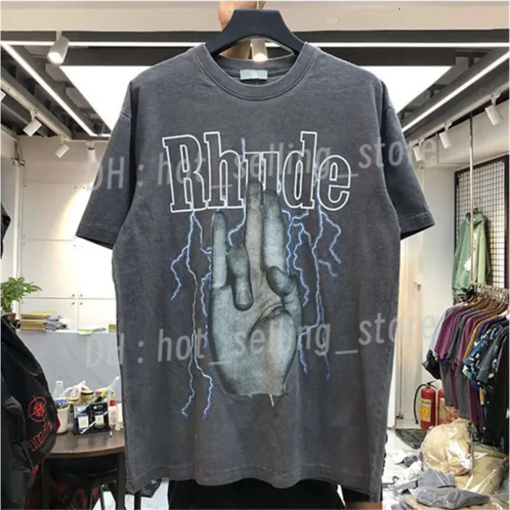 T-shirts surdimensionnés pour hommes T-shirt Rhude Hommes Femmes Haute Qualité Lightning Graphic Rhude Eagle Tee Vintage Tops Manches Courtes Col Tag Tees 42