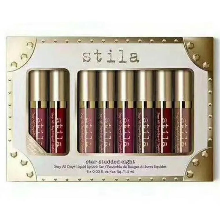 Rossetto liquido Starstudded Eight Stay All Days Marca 8 pezzi Scatola Lucidalabbra liquido luccicante cremoso a lunga durata Lucidalabbra DHL 9666650