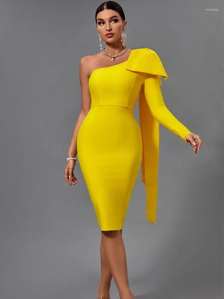 Yellow Dress Night Out Outfit Long Sleeve Mini Dress With Drape