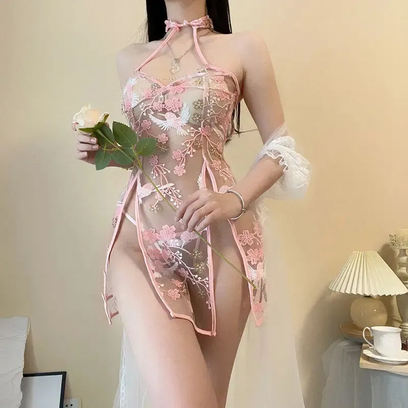 Av Actorka śpiąca retro półprzezroczyste cheongsam garnitur koronkowy haft seksowna erotyczna bielizna sex ubranie anime cosplay bieliznę 240311