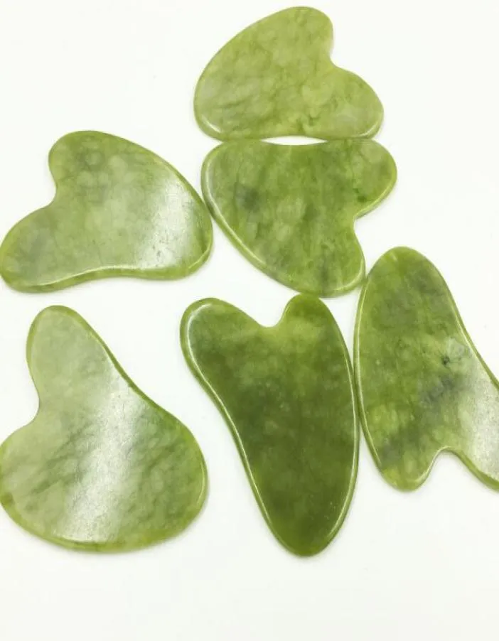 100pcs Green Natural Xiuyan Stone Jade Guasha Gua Sha Board Massager를 스크래핑 요법 Jade Roller3214581