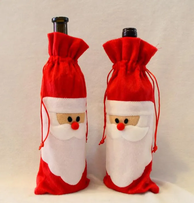 Sacos de presente de papai noel decorações de natal sacos de cobertura de garrafa de vinho tinto saco de vinho champanhe de papai noel presente de natal 3113cm wx9413229578