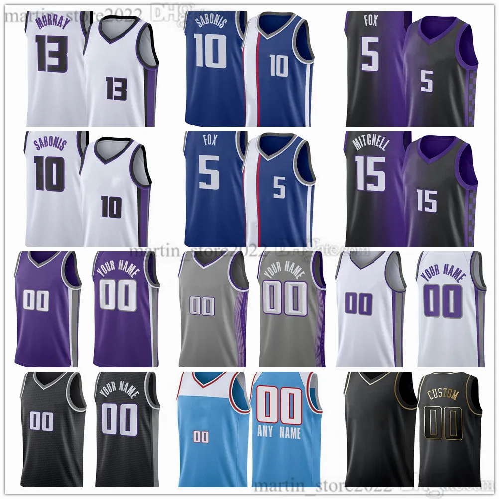 Jerseys de basquete masculino de'aaron 5 Fox Domantas 10 Sabonis Malik 0 Monk Keegan 13 Murray Harrison 40 Barnes Kevin 9 Huerter Trey 41 Lyles Davion 15 Mitchell Impresso