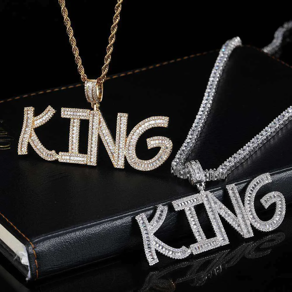 Hiphop koppar inlagd zirkon kvadrat skarv trendig varumärke personlig engelska bokstäver herrhängen halsband